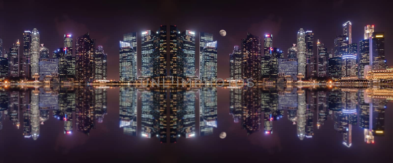 Panoramic view at night of  a megalopolis skyscrapers. by wattanaphob
