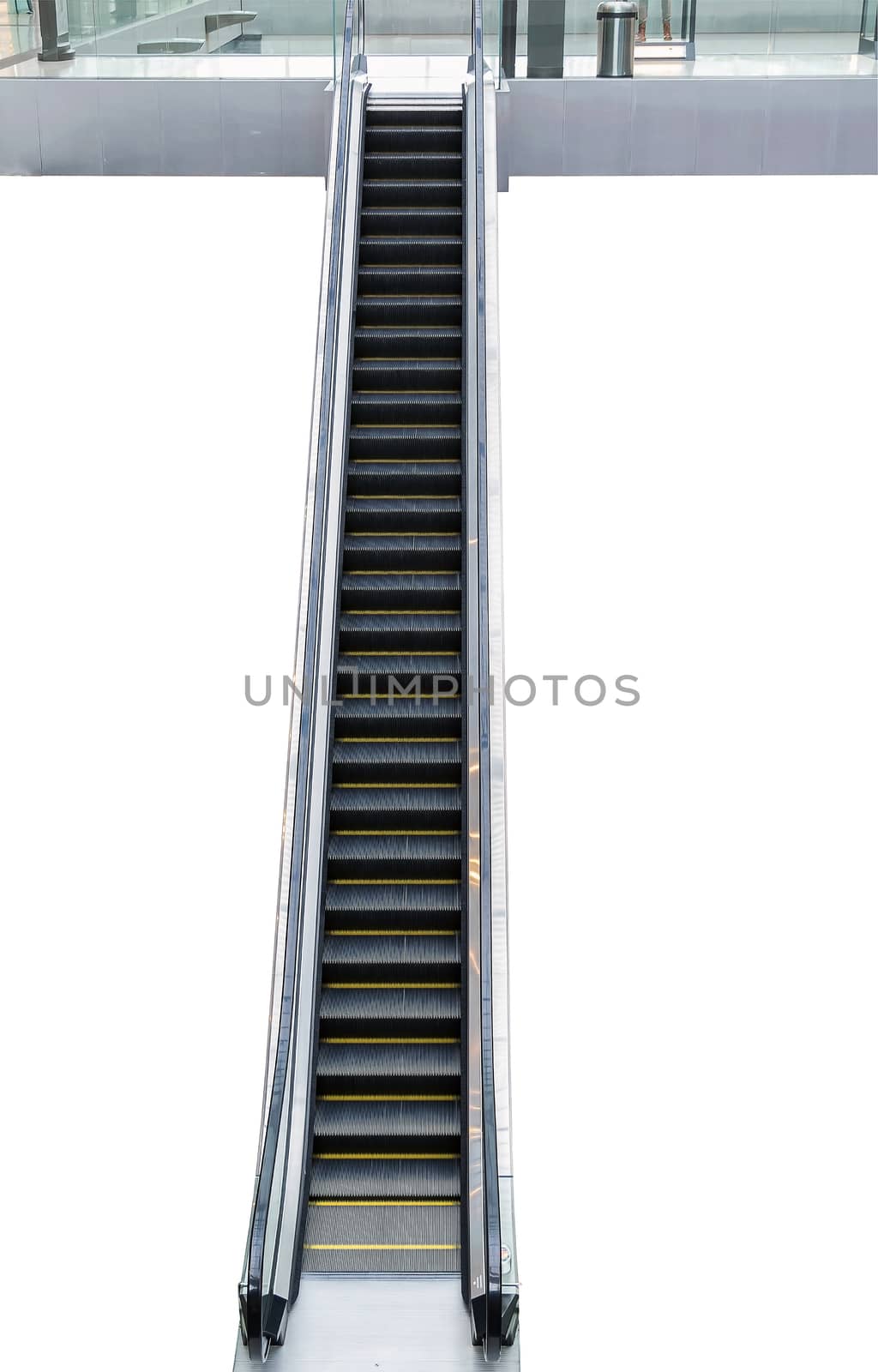 Closeup of the escalator isolated on white background.