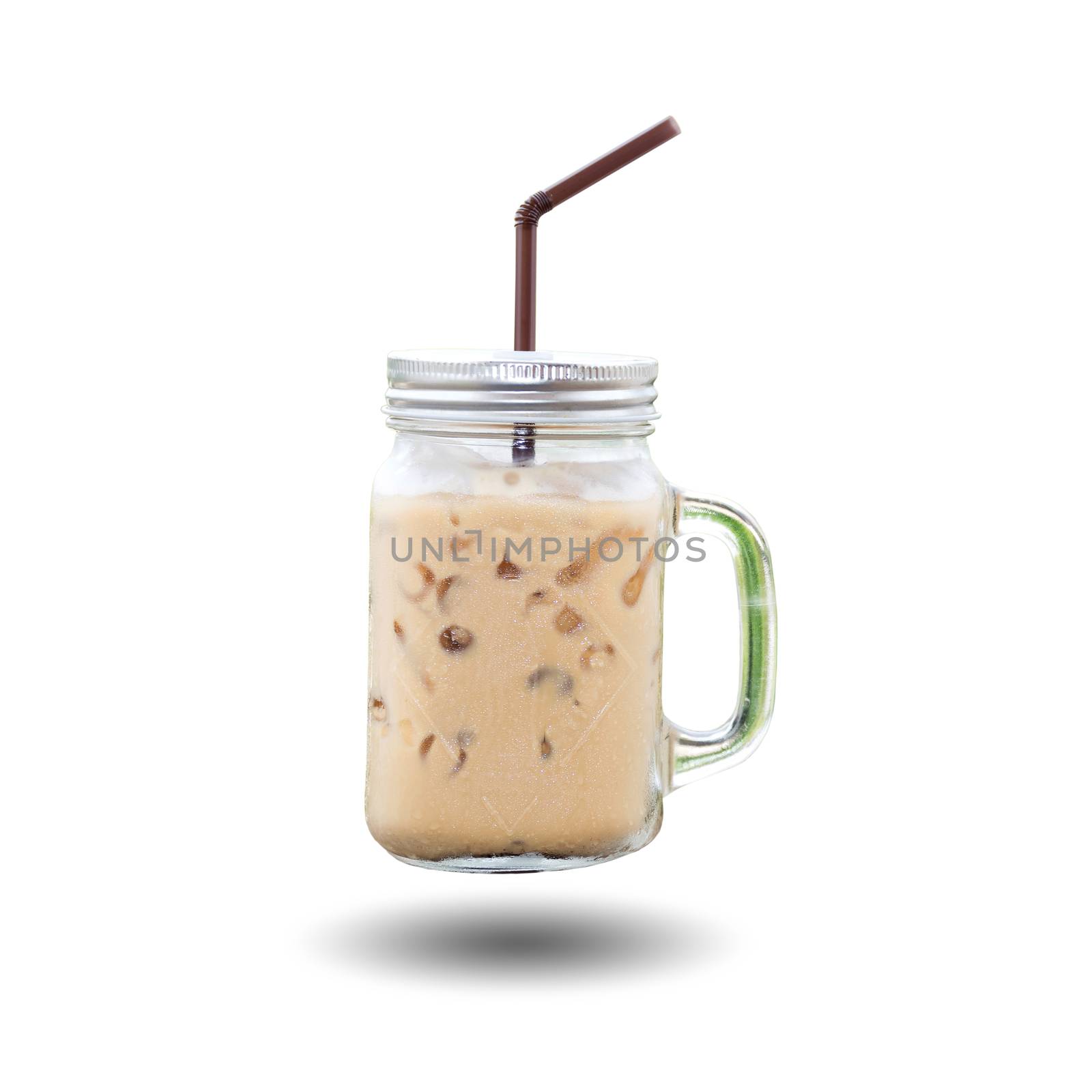 Ice coffee cup with handle and drinking straw. by wattanaphob