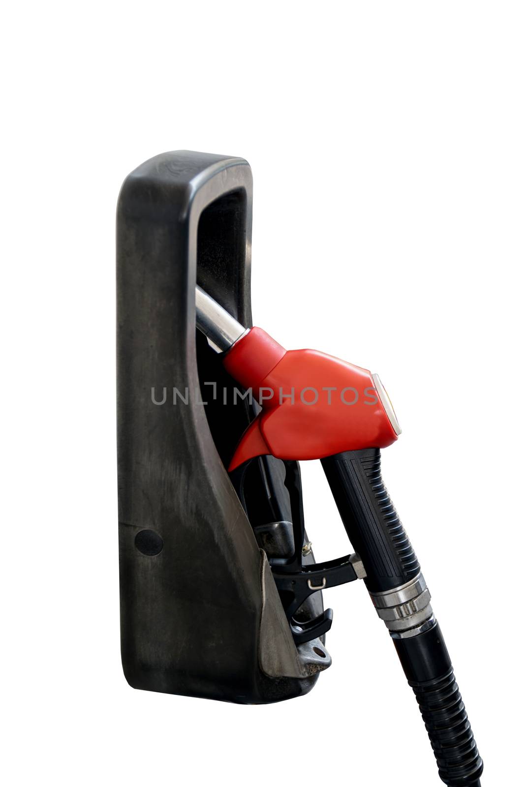 The Fuel nozzle in petrol pumps isolated on white background.