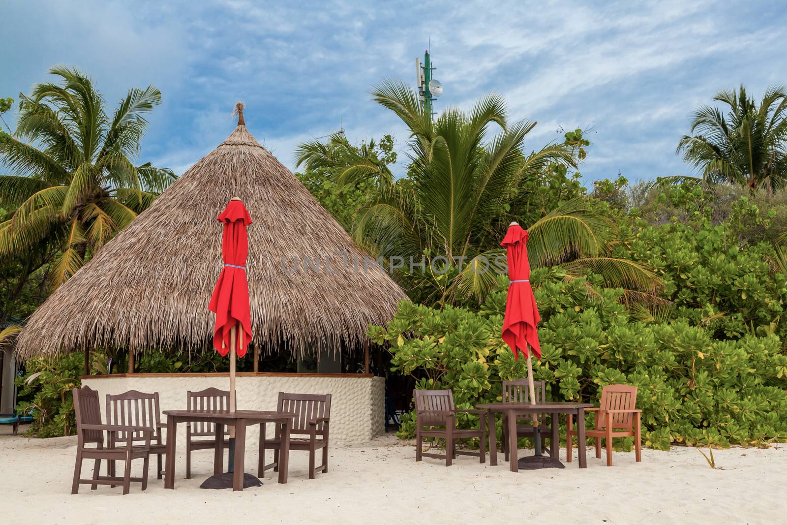 Maldives, tropical paradise, small bar on the beach