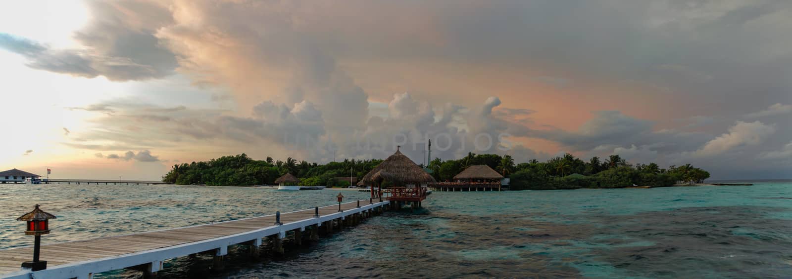 Maldives, a view from the bridge to the island, sunset by 25ehaag6