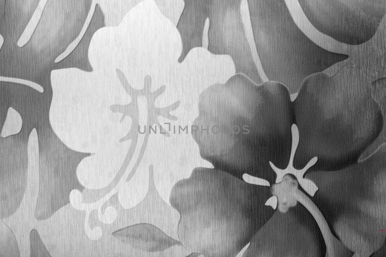 Plastic flower paintings for window blinds and wallpaper; black and white filter tone.