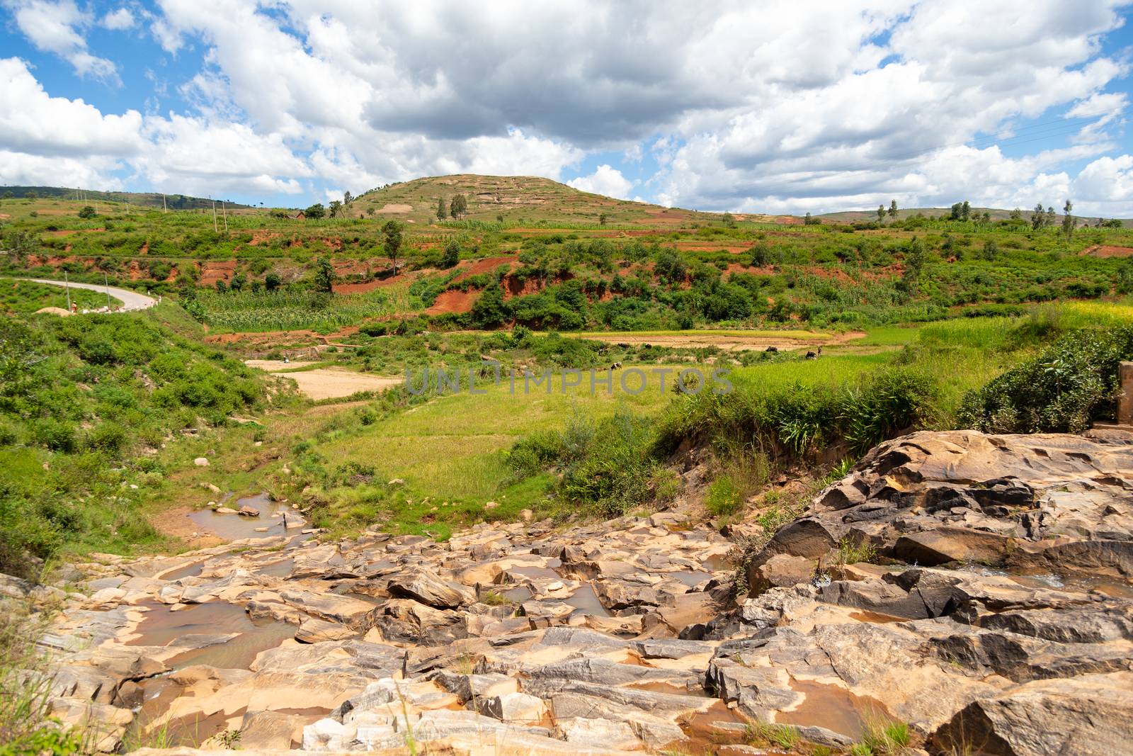 The Landscape shots of green fields and landscapes on the island of Madagascar