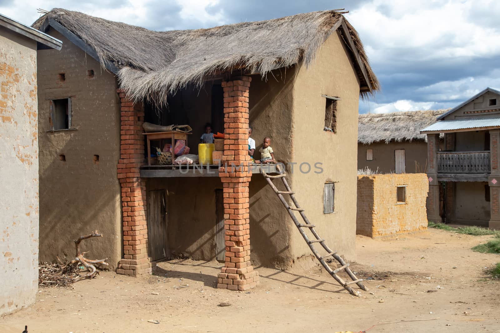The native Malagasy house with its inhabitants