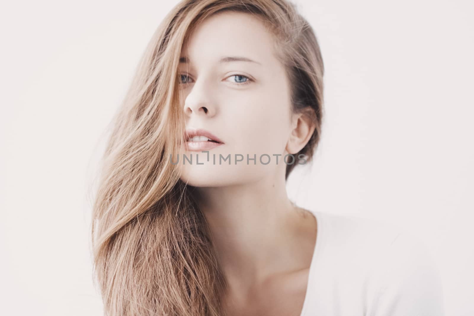 Feminine woman as closeup beauty face portrait, young girl with  by Anneleven