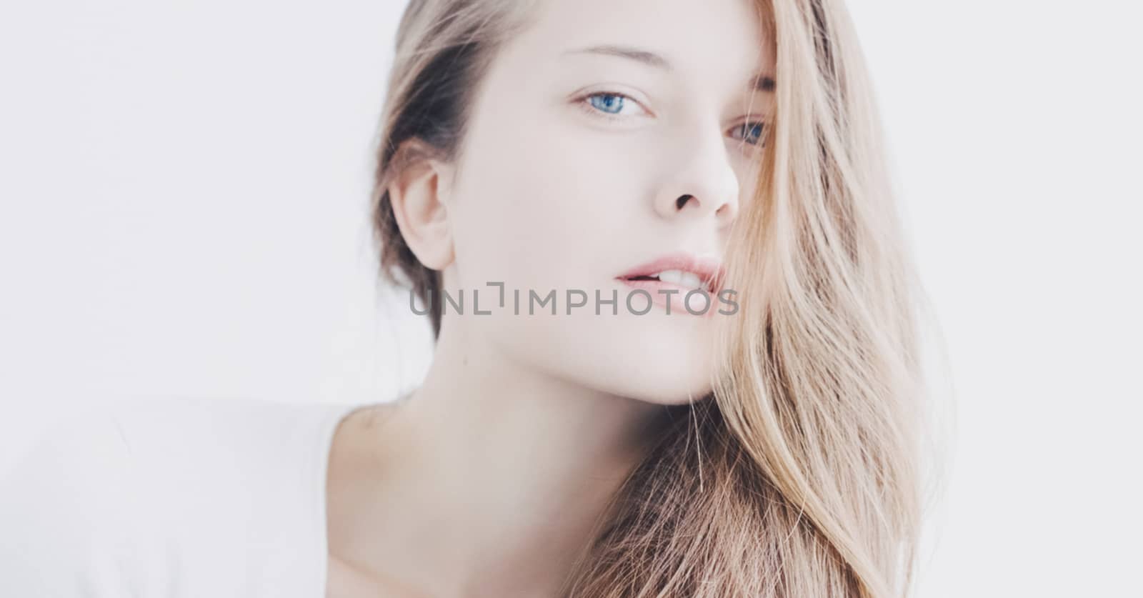 Feminine woman as closeup beauty face portrait, young girl with  by Anneleven