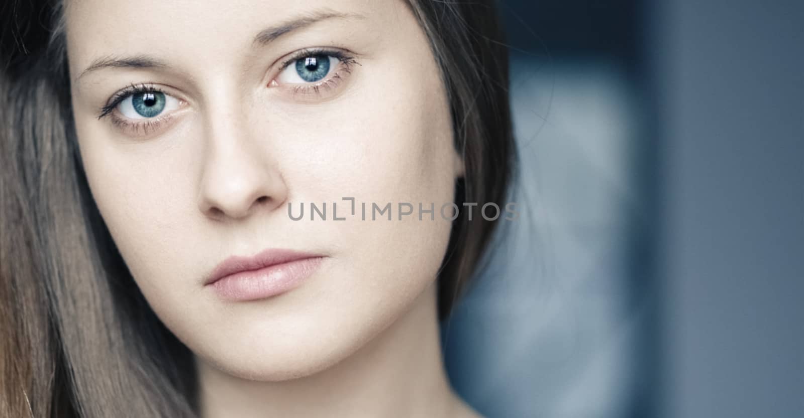 Charming woman as closeup beauty face portrait, young girl with  by Anneleven