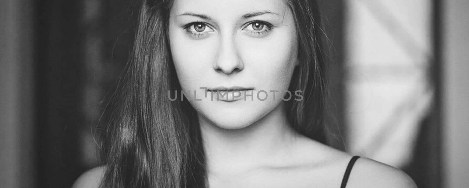 Feminine woman as closeup beauty face portrait, young girl with by Anneleven