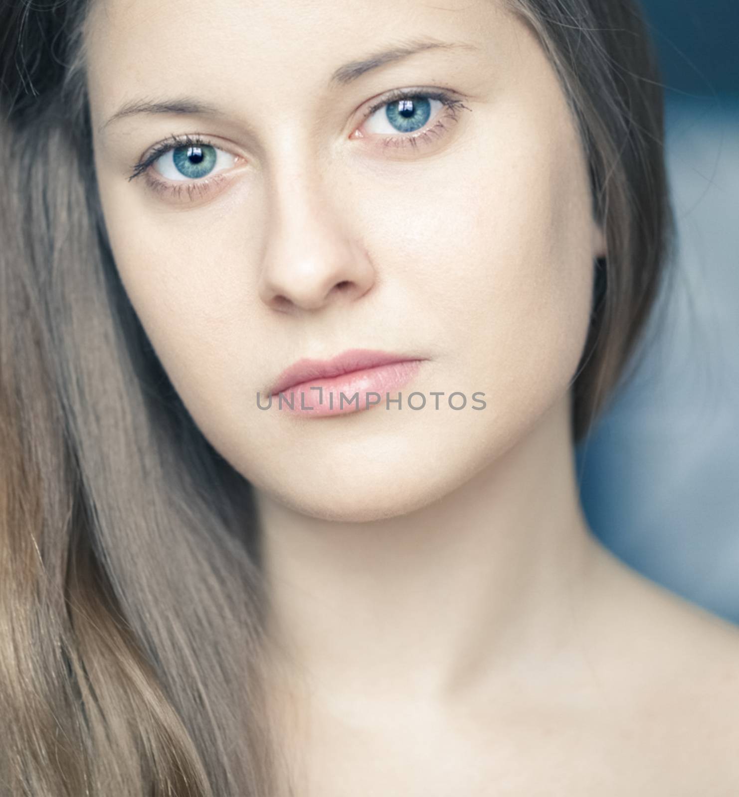 Woman as closeup beauty face portrait, young girl with natural m by Anneleven
