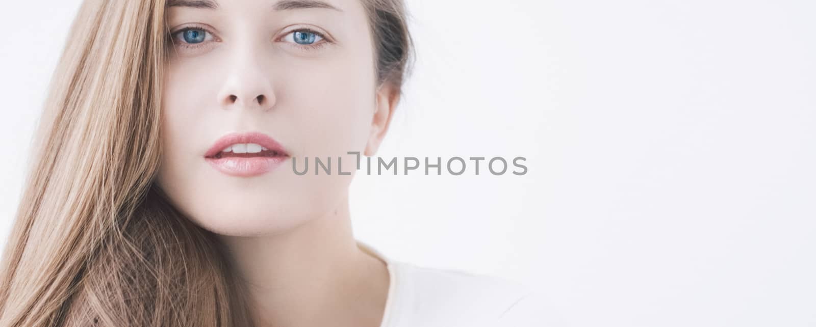 Charming woman as closeup beauty face portrait, young girl with by Anneleven