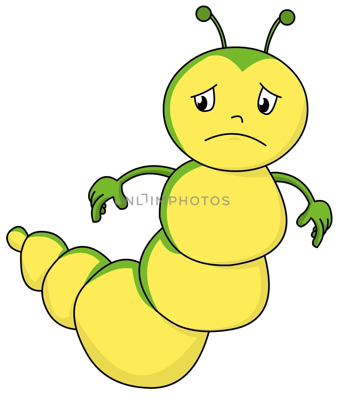 sad cartoon caterpillar isolated with white background