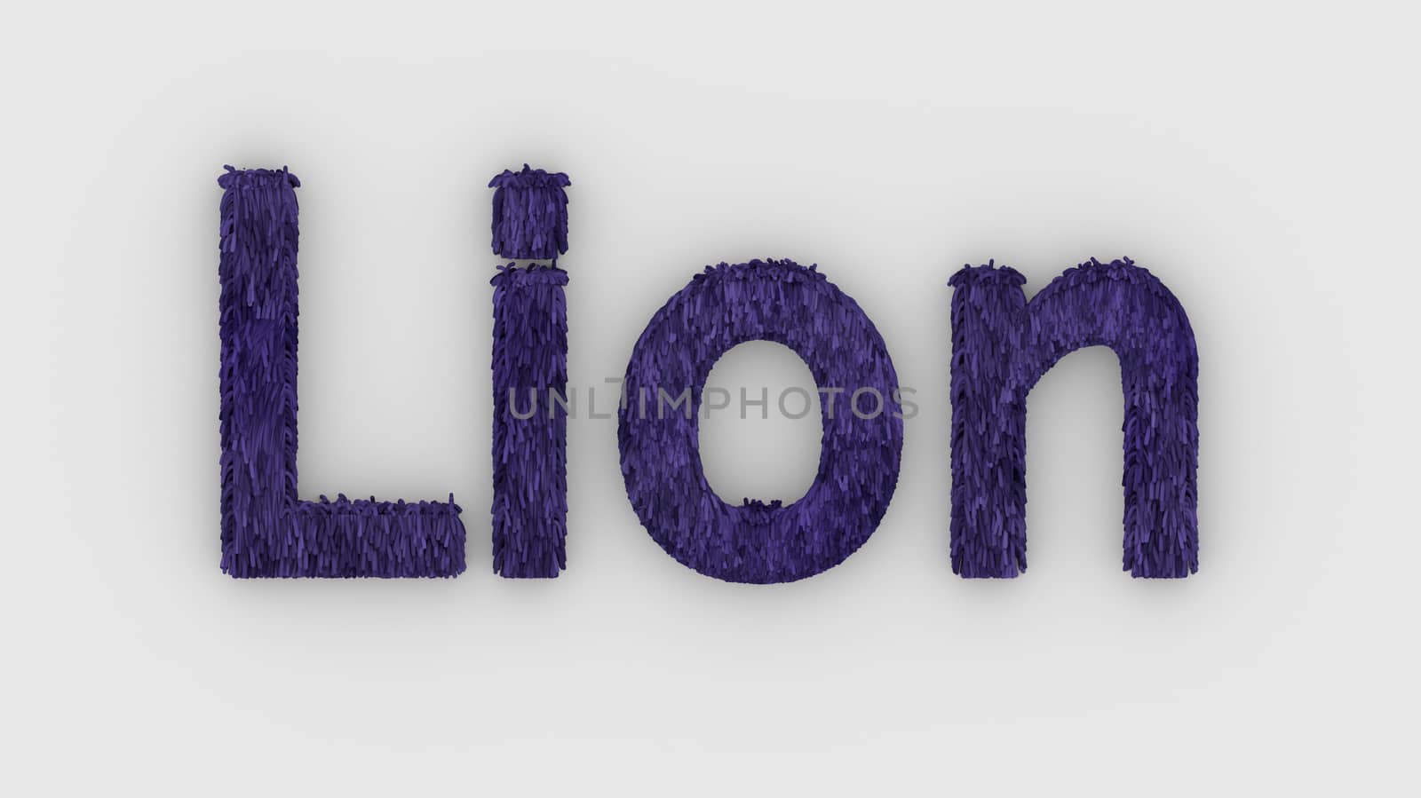 Lion - 3d word violet on white background. render furry letters. design template. African lion and night in Africa. African savannah landscape, king of animals. by Andreajk3