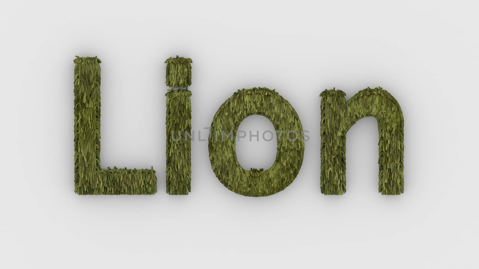 Lion - 3d word yellow on white background. render furry letters. design template. African lion and night in Africa. African savannah landscape, king of animals. by Andreajk3