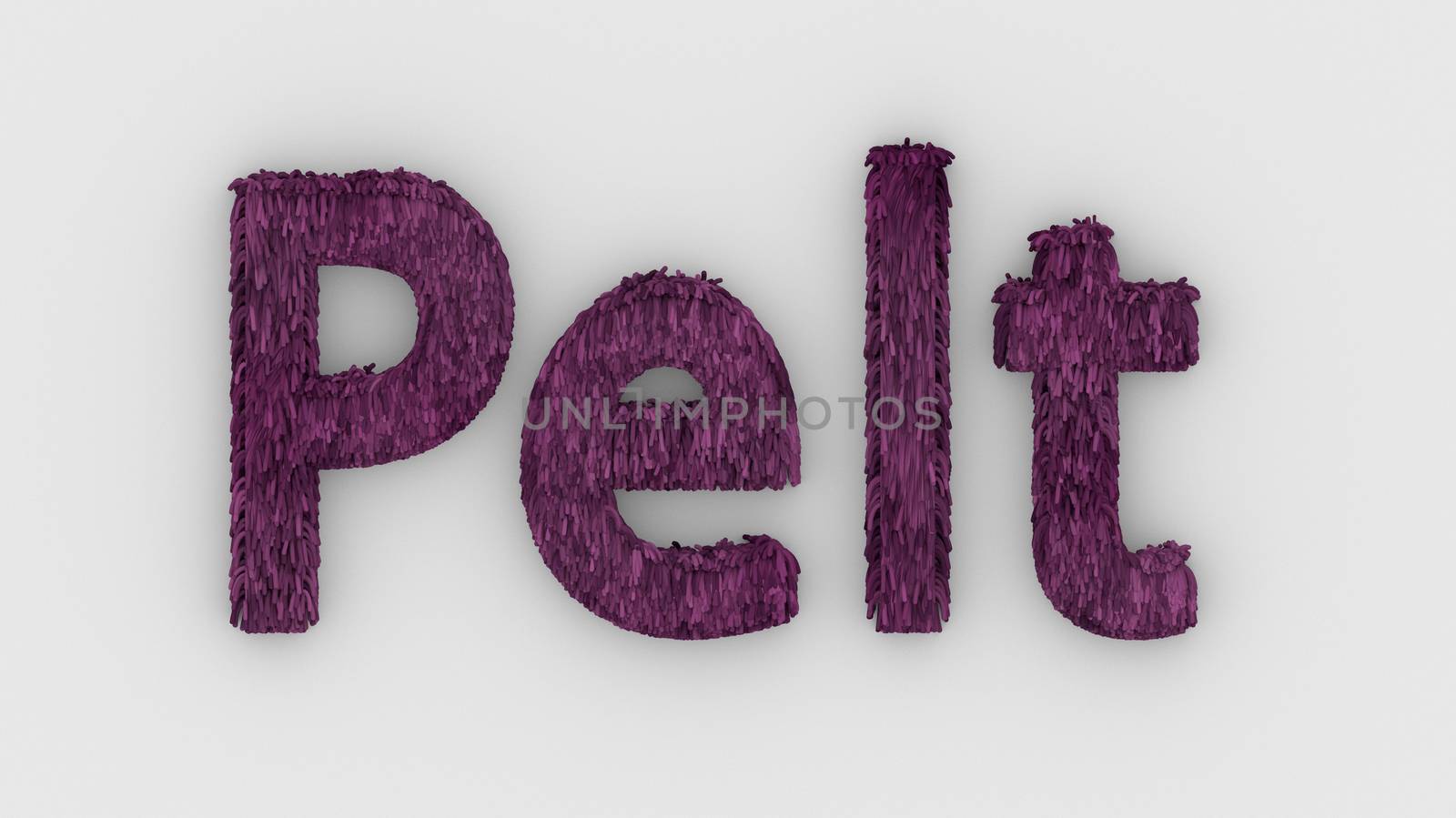 Pelt - pink word 3d isolated on white background realistic render of furry letters illustration. natural combination fur. fur pelt. animal fur. dog, cat, bear, tiger, wolf, beast, livestock. animals