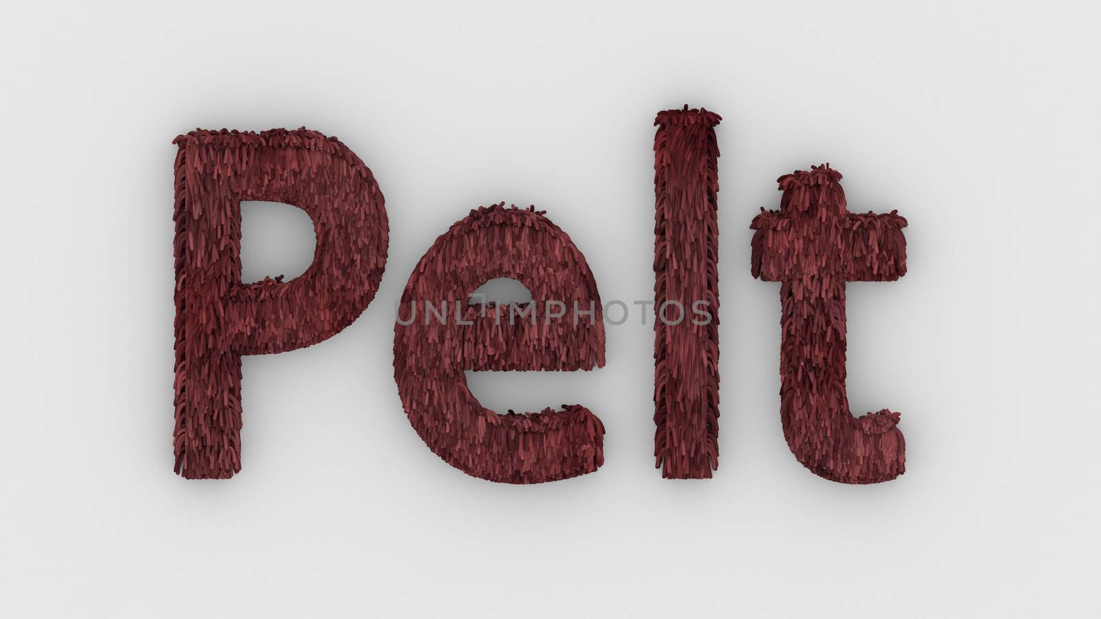 Pelt - red word 3d isolated on white background realistic render of furry letters illustration. natural combination fur. fur pelt. animal fur. dog, cat, bear, tiger, wolf, beast, livestock. animals