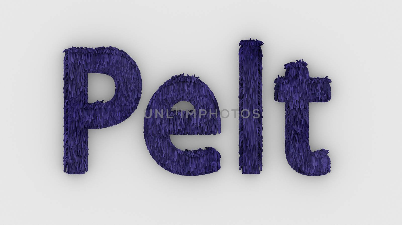Pelt - violet word 3d isolated on white background realistic render of furry letters illustration. natural combination fur. fur pelt. animal fur. dog, cat, bear, tiger, wolf, beast, livestock. animals