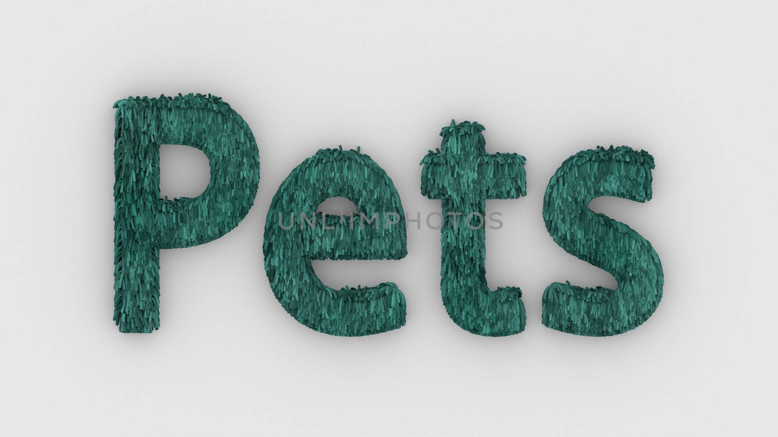 Pets - 3d word azure on white background. render of furry letters. pets fur. Pet shop, pet house, pet care emblem logo design template. Veterinary clinics and animal shelters homeless illustration