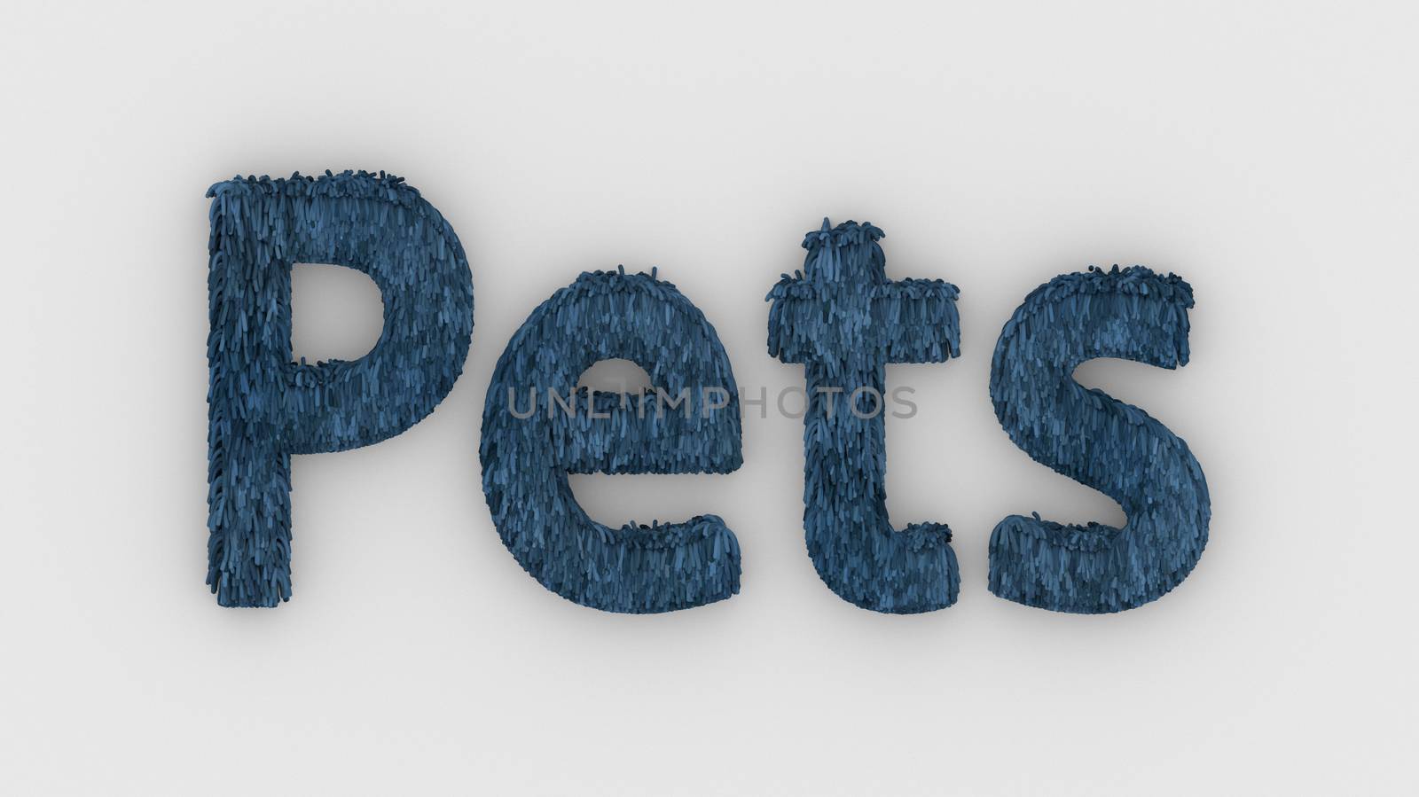 Pets - 3d word blue on white background. render of furry letters. pets fur. Pet shop, pet house, pet care emblem logo design template. Veterinary clinics and animal shelters homeless illustration