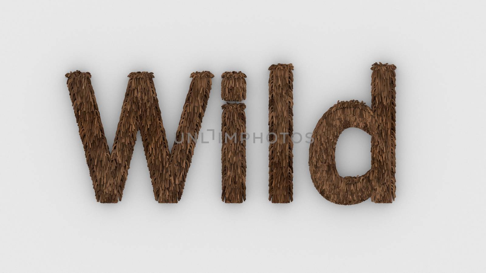 Wild - 3d word brown on white background. render furry letters. hair. wilds fur. emblem logo design template. wild animals, feeling and relationships. beasts of nature by Andreajk3
