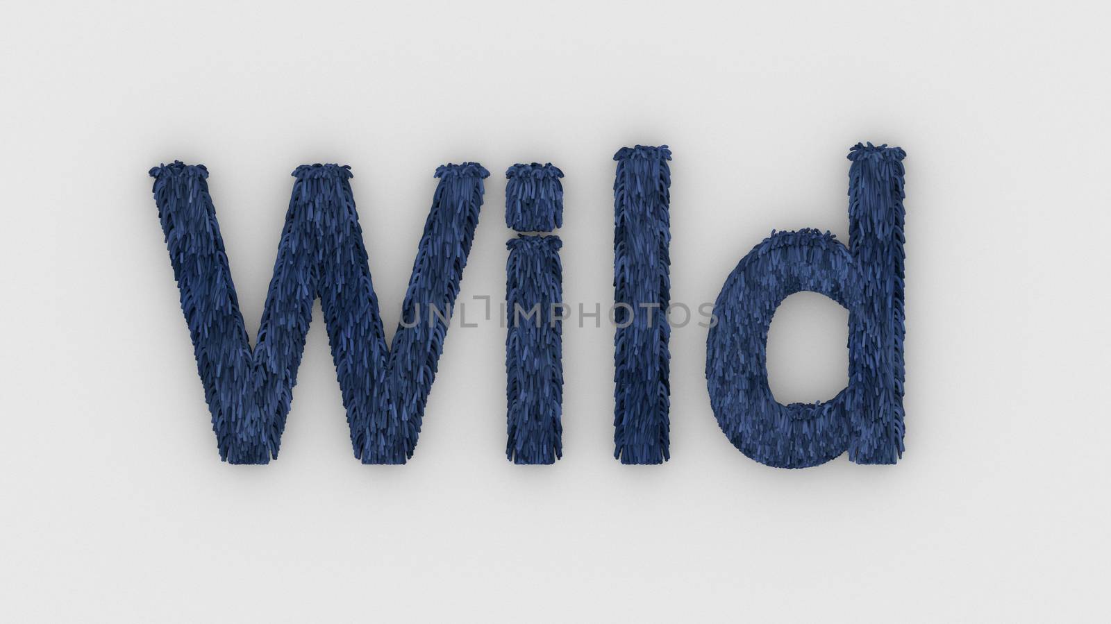 Wild - 3d word blue on white background. render furry letters. hair. wilds fur. emblem logo design template. wild animals, feeling and relationships. beasts of nature