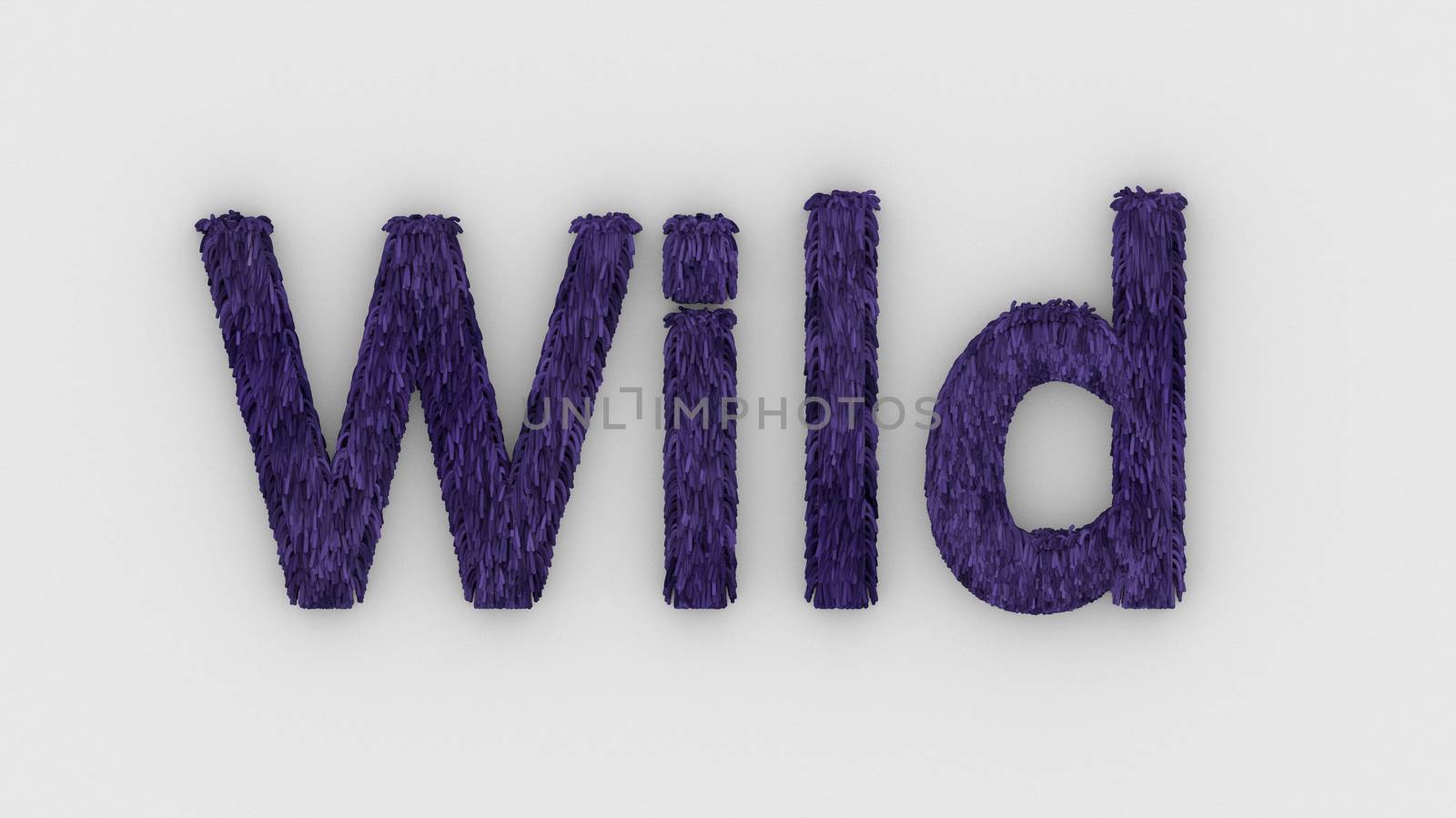 Wild - 3d word violet on white background. render furry letters. hair. wilds fur. emblem logo design template. wild animals, feeling and relationships. beasts of nature