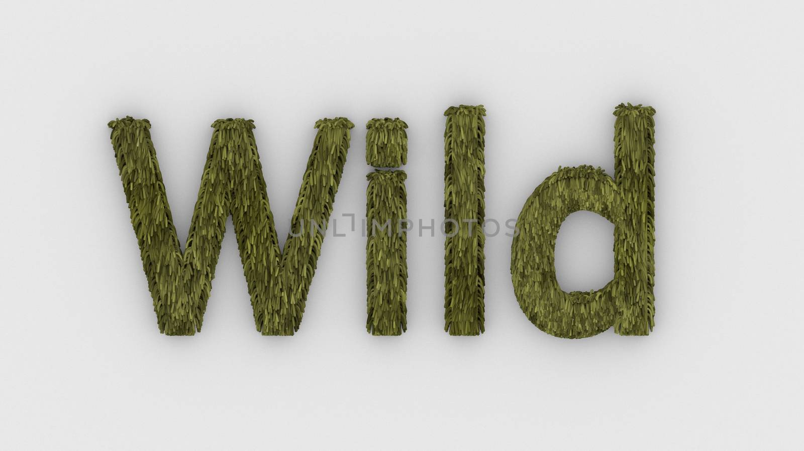 Wild - 3d word yellow on white background. render furry letters. hair. wilds fur. emblem logo design template. wild animals, feeling and relationships. beasts of nature