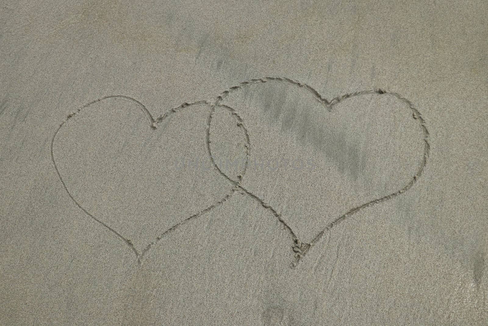 valentines, two hearts on the beach. two hearts drawn on perfectly white sand of paradise beach by Sanatana2008