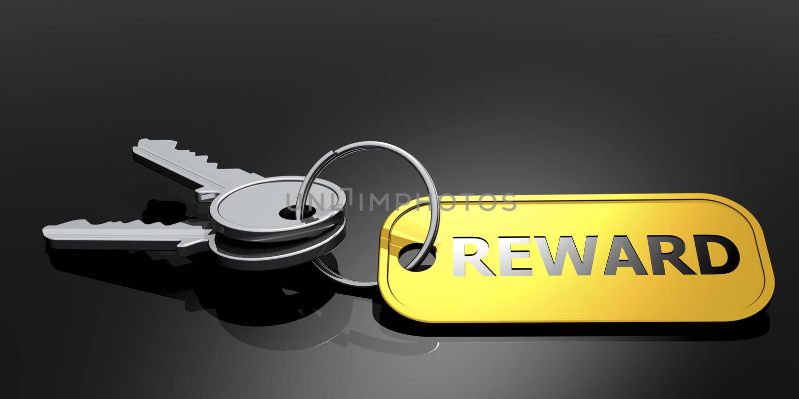 Reward label with keys isolated, 3D rendering