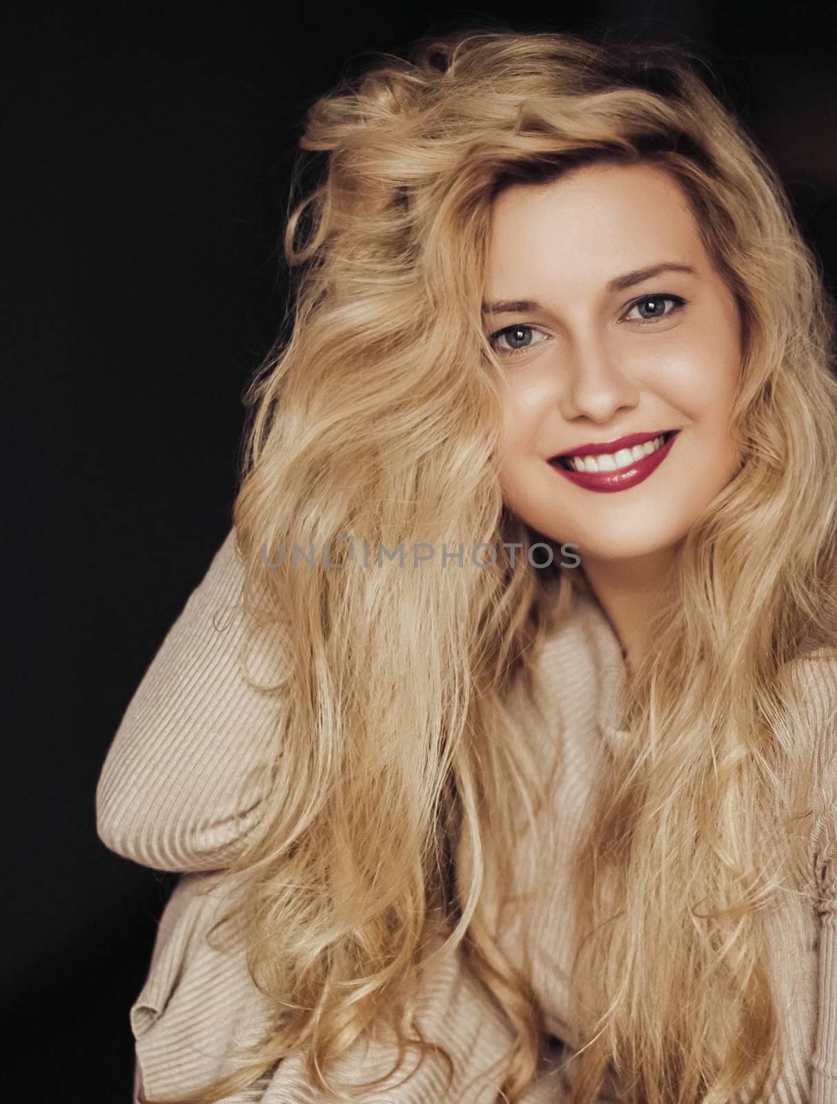 Beautiful woman smiling, long blonde hairstyle and natural makeu by Anneleven