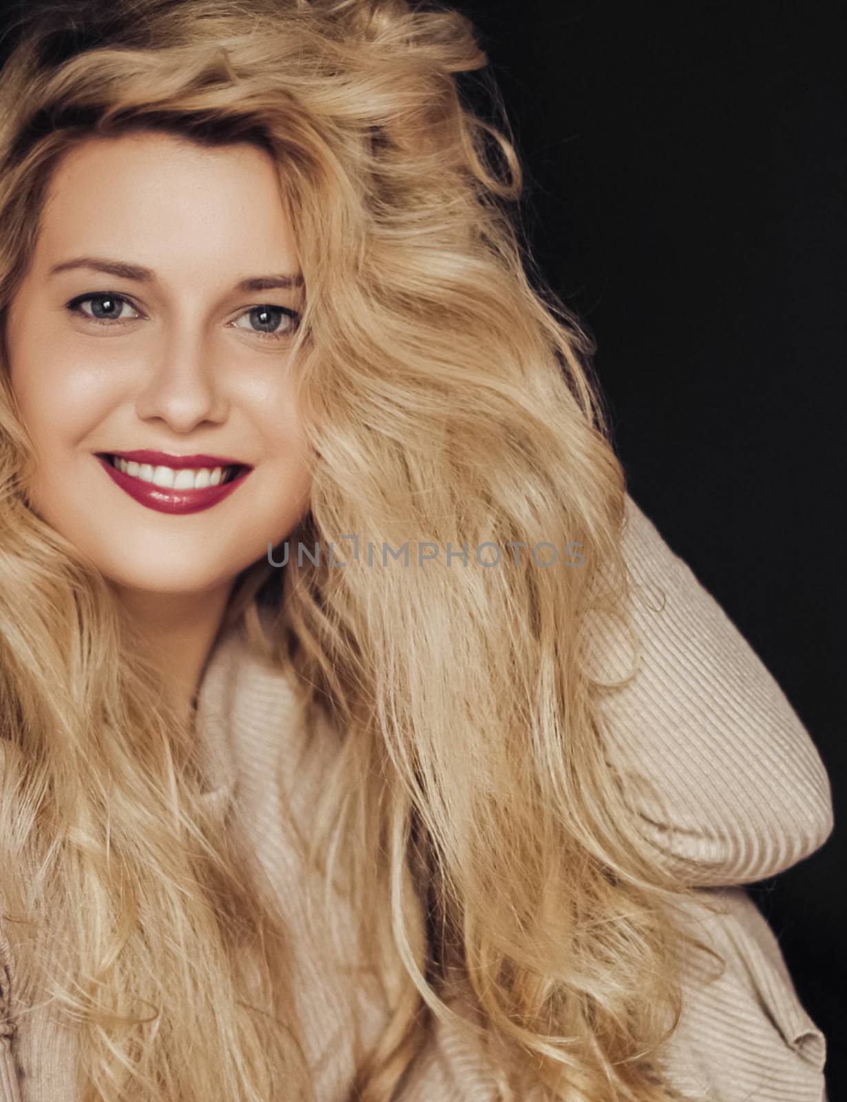 Beautiful woman smiling, long blonde hairstyle and natural makeu by Anneleven
