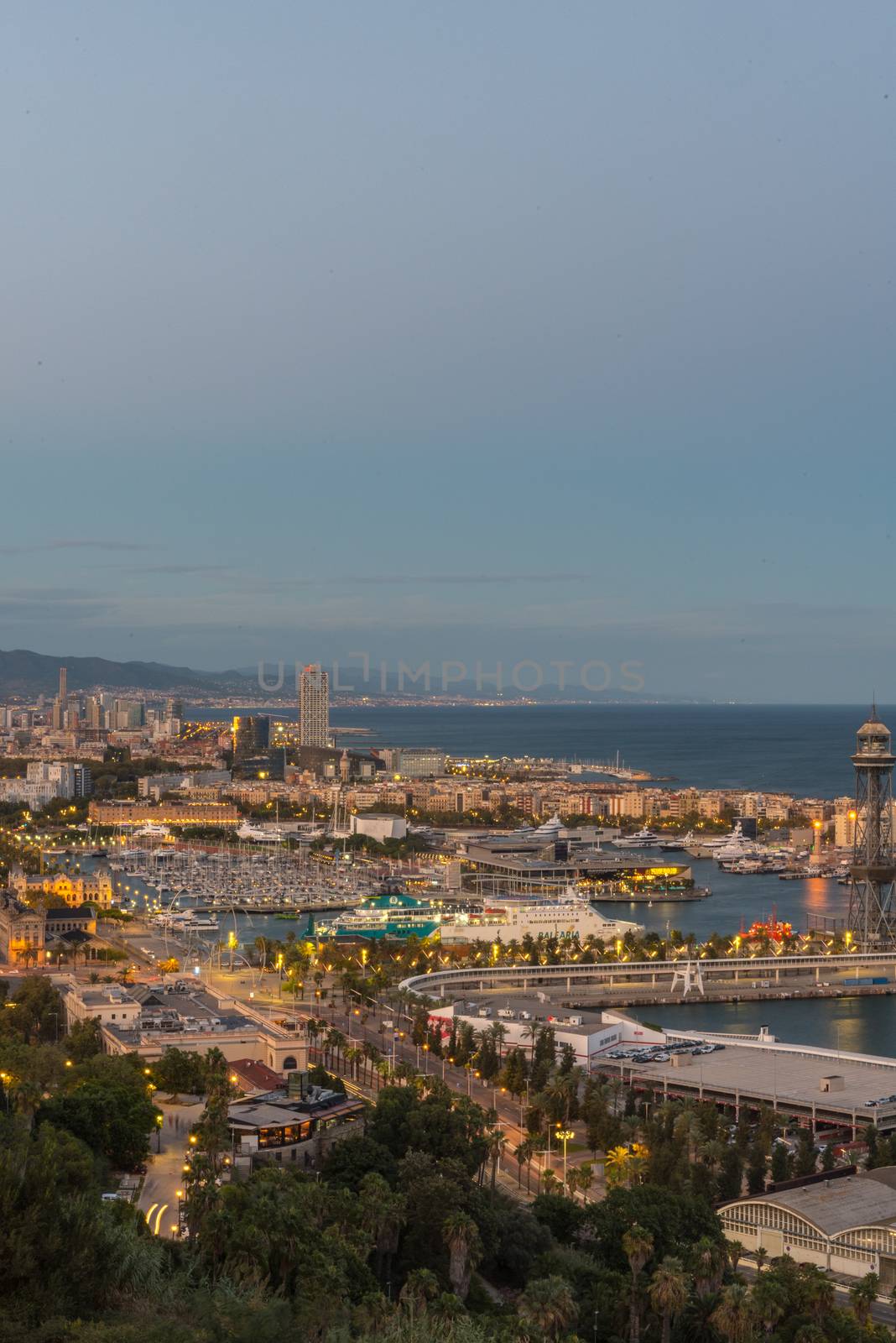 Barcelona, Spain : 2020 September 26 : Cityscape in the Port of Barcelona from Montjuic in Summer 2020.