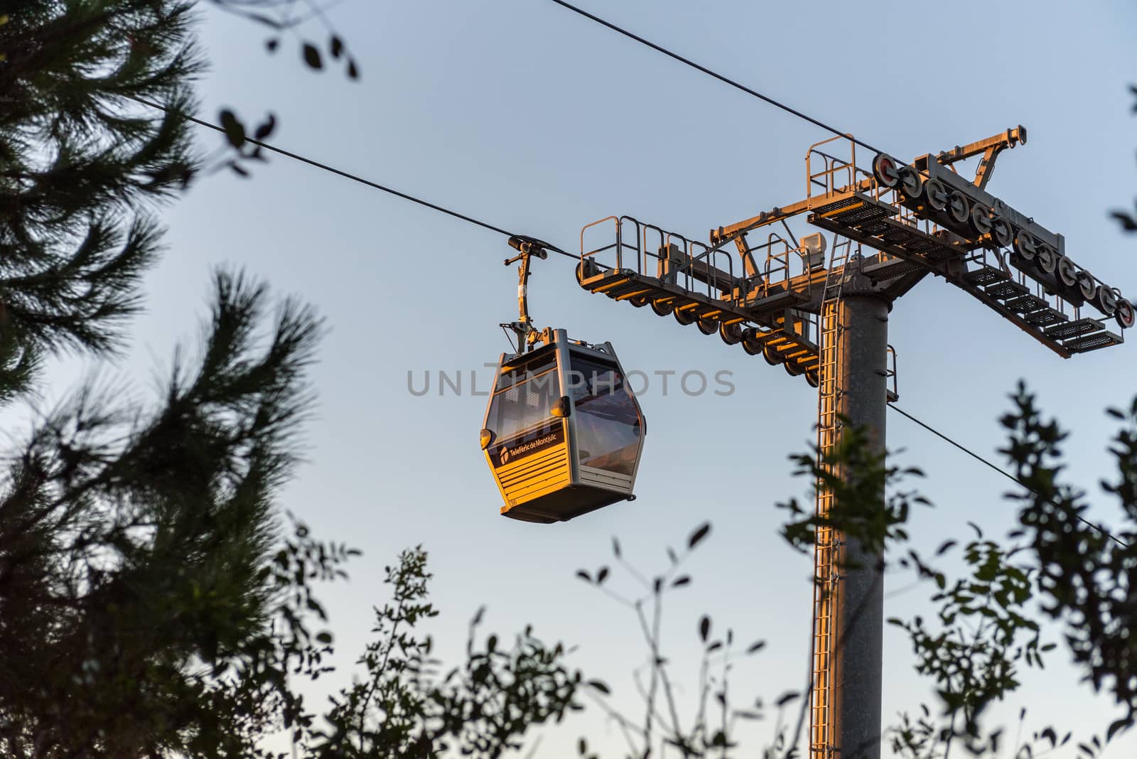 Barcelona , Spain : September 26 , 2020 : Teleferic in the Montjuic Castle is an old military fortress, with roots dating back to 1640, built on top of Montjuïc hill in Barcelona