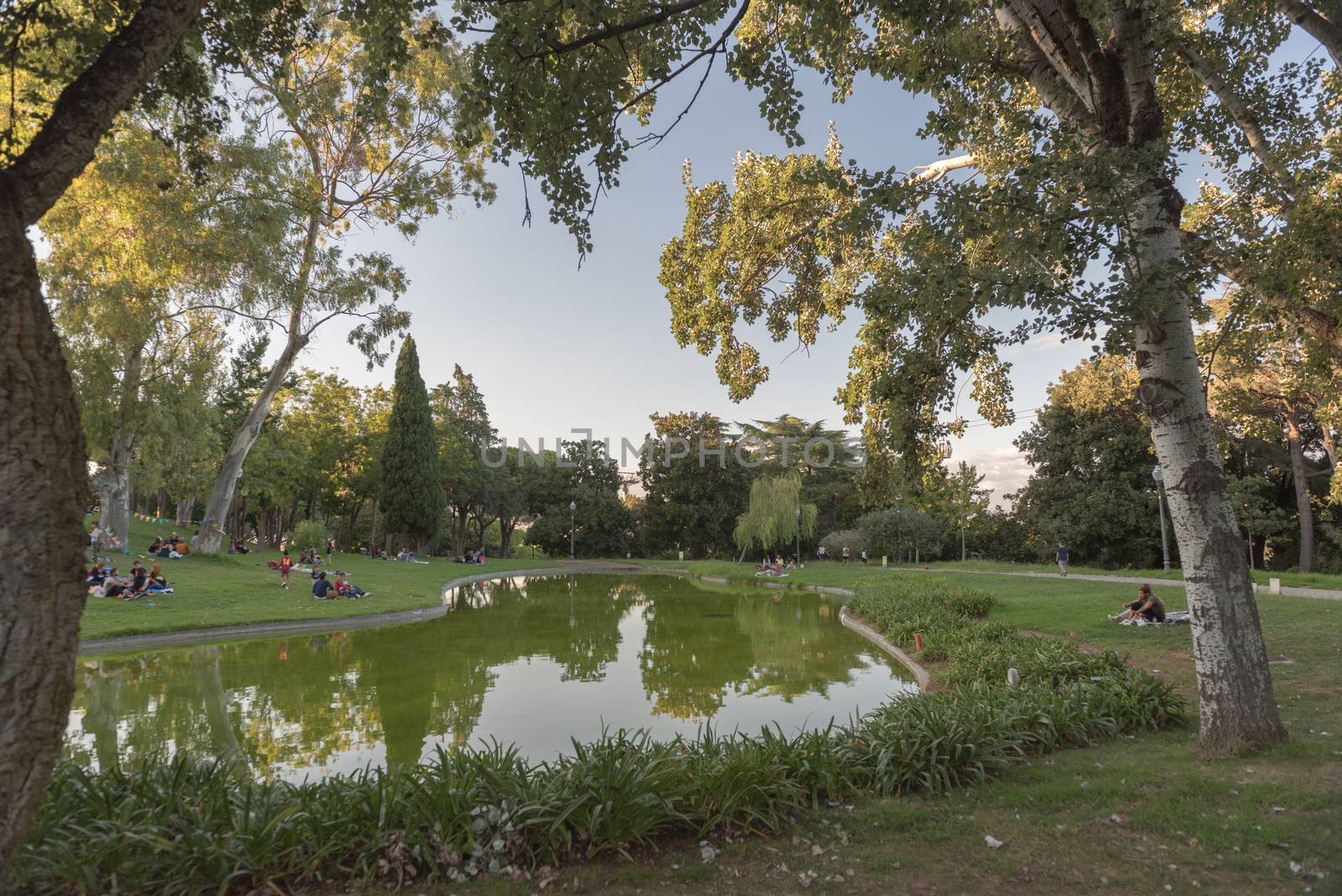 Barcelona, Spain : 2020 September 26 : Peope in the Mossen Cinto Verdaguer Gardens in Montjuic in Barcelona on Summer 2020.