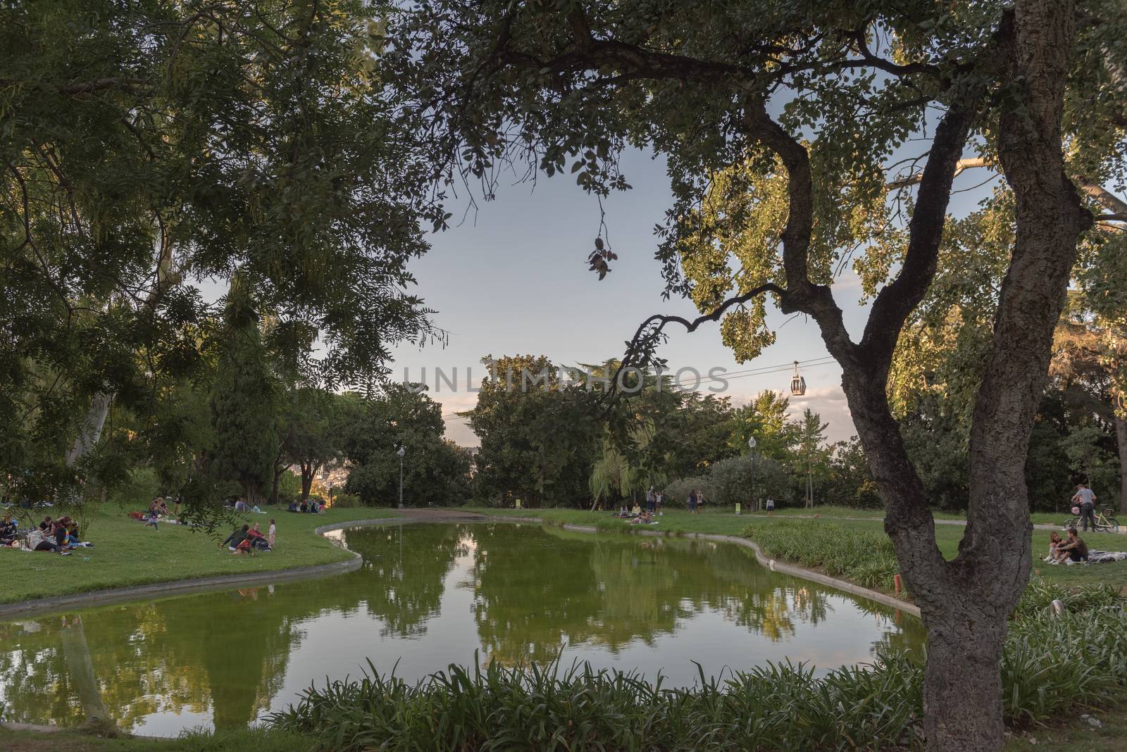 Barcelona, Spain : 2020 September 26 : Peope in the Mossen Cinto Verdaguer Gardens in Montjuic in Barcelona on Summer 2020.