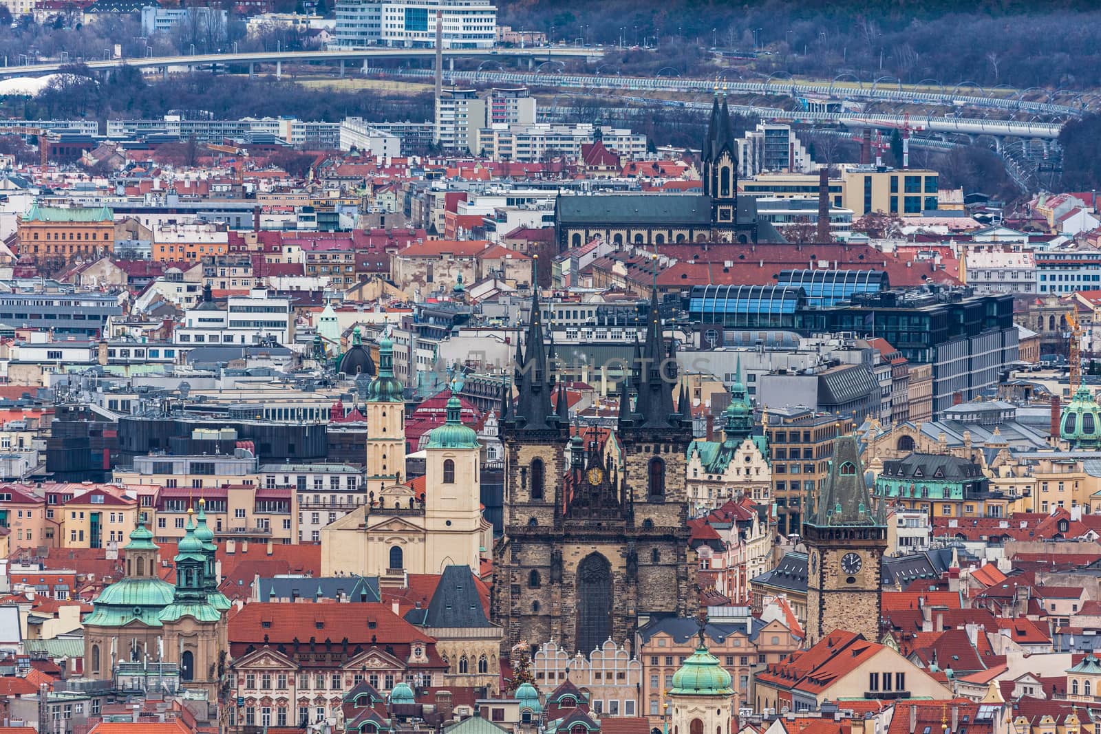 Aerial view of Prague old town and cityscape with hurch of Our L by VogelSP