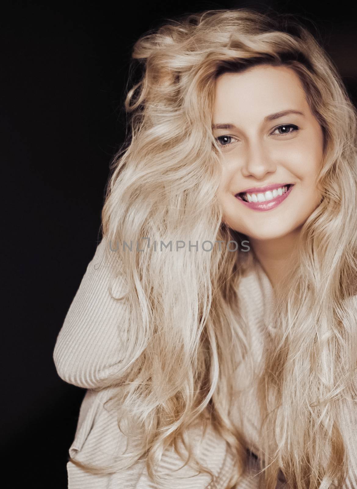 Beautiful woman smiling, long blonde hairstyle and natural makeu by Anneleven