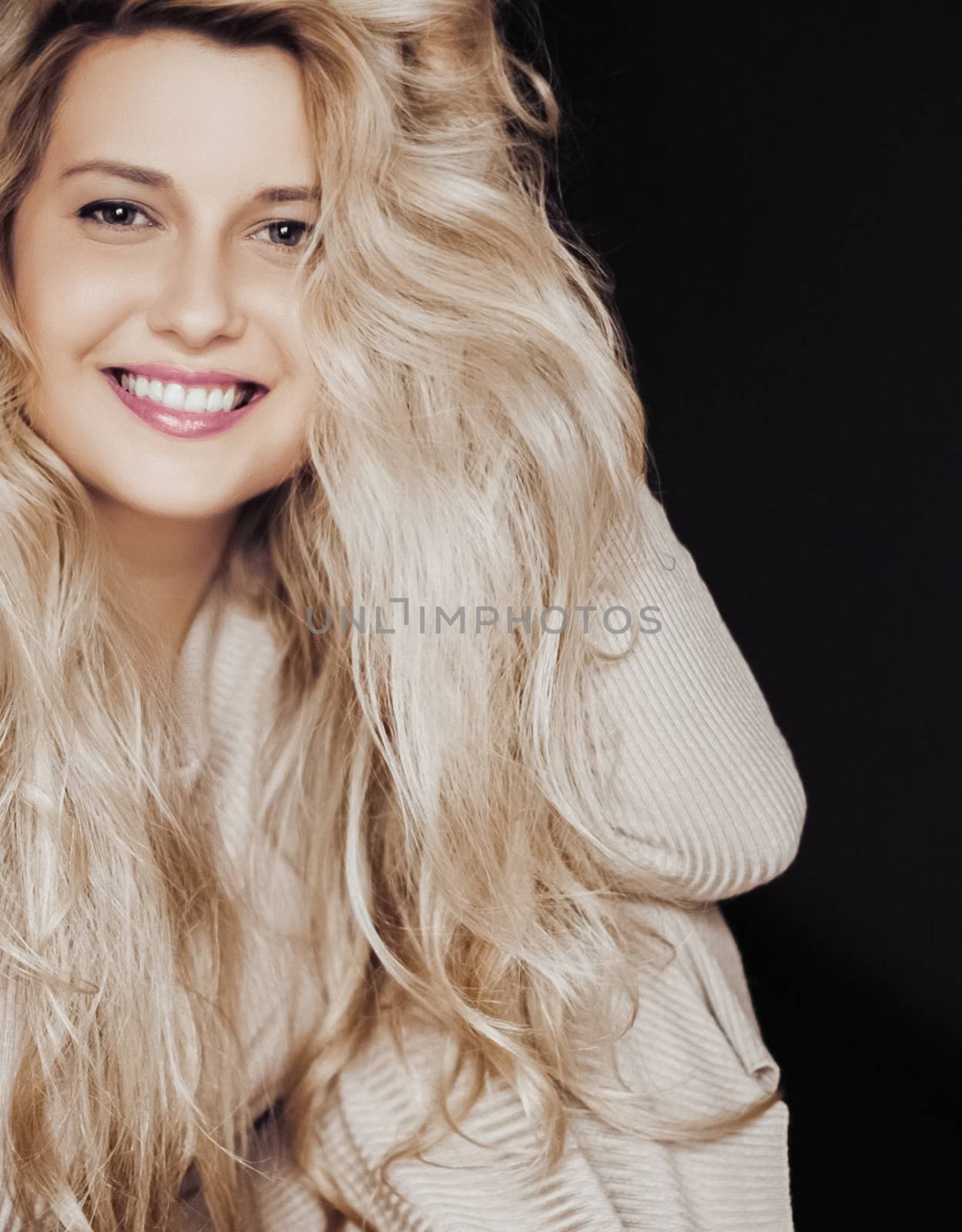 Beautiful woman smiling, long blonde hairstyle and natural makeu by Anneleven