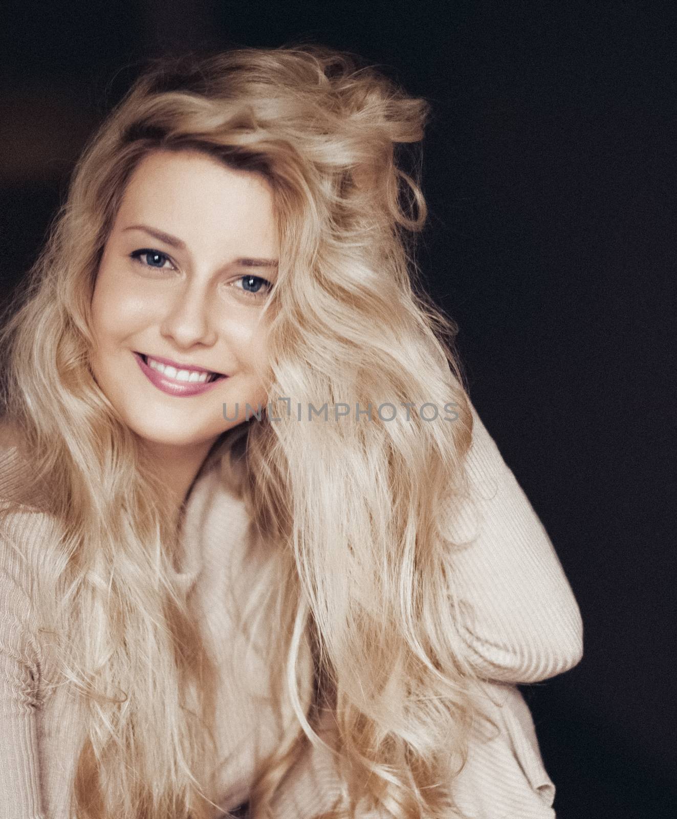 Beautiful woman smiling, long blonde hairstyle and natural makeu by Anneleven