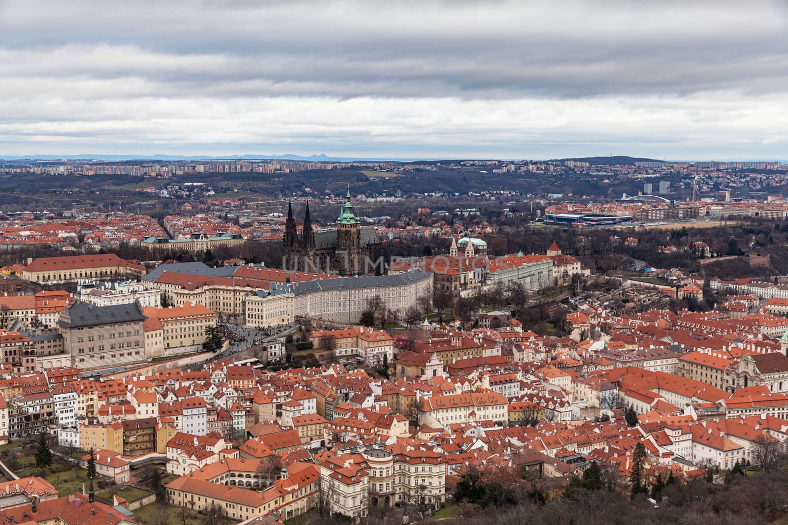 Aerial view of e of Prague Castle and Metropolitan Cathedral of by VogelSP