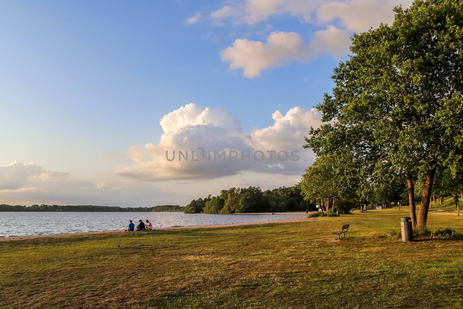 Beautiful sunny landscape at a lake with a reflective water surf by MP_foto71