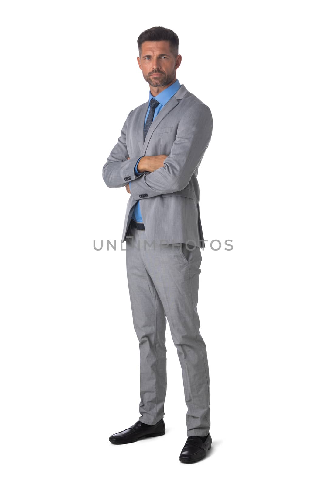 Full length portrait of mid adult business man isolated on white background, business people