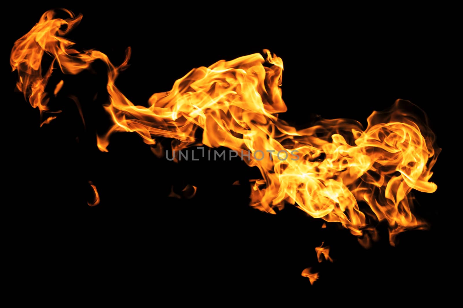 Fire flames on black background isolated. Burning gas or gasolin by YevgeniySam