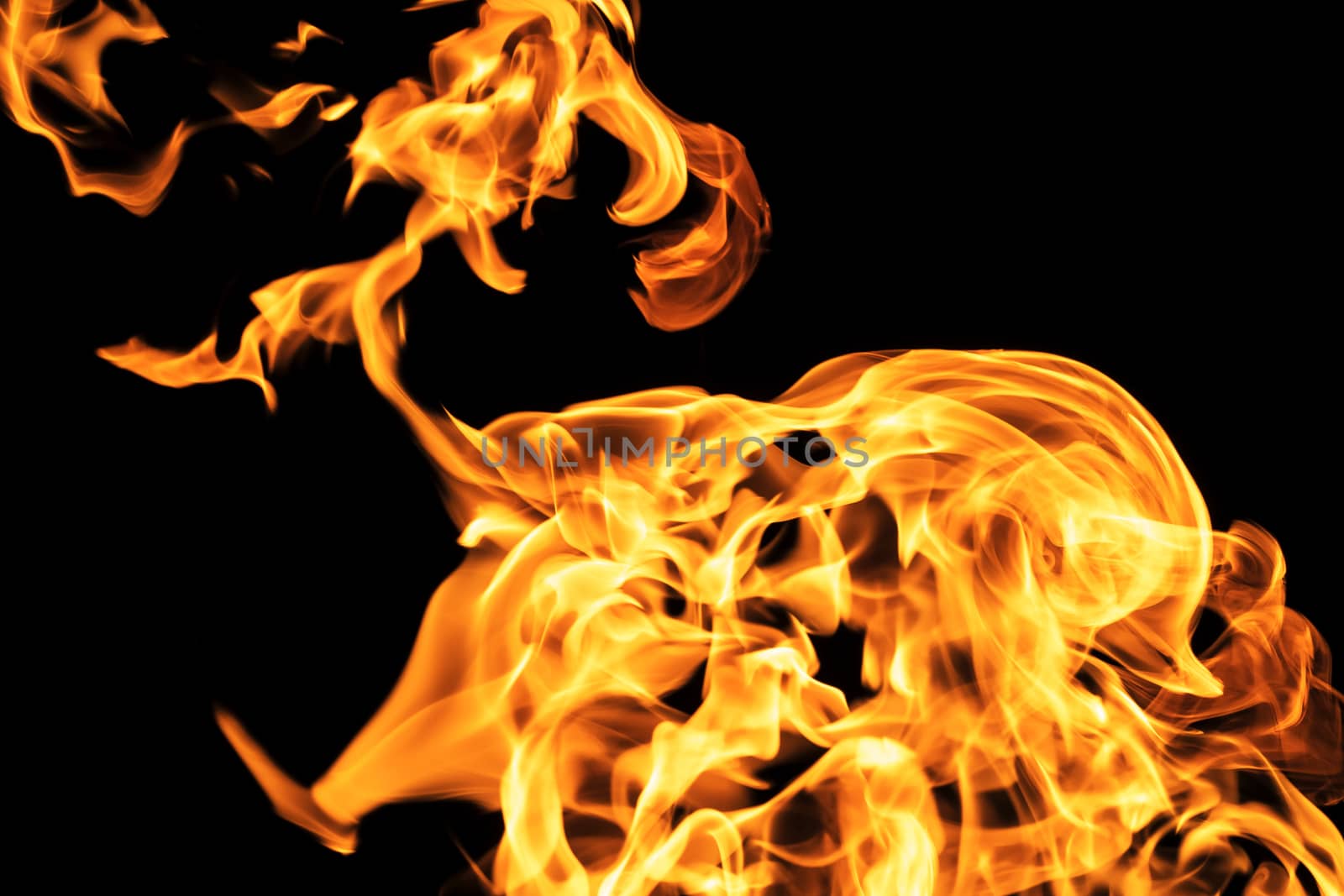 Fire flames on black background isolated. Burning gas or gasolin by YevgeniySam