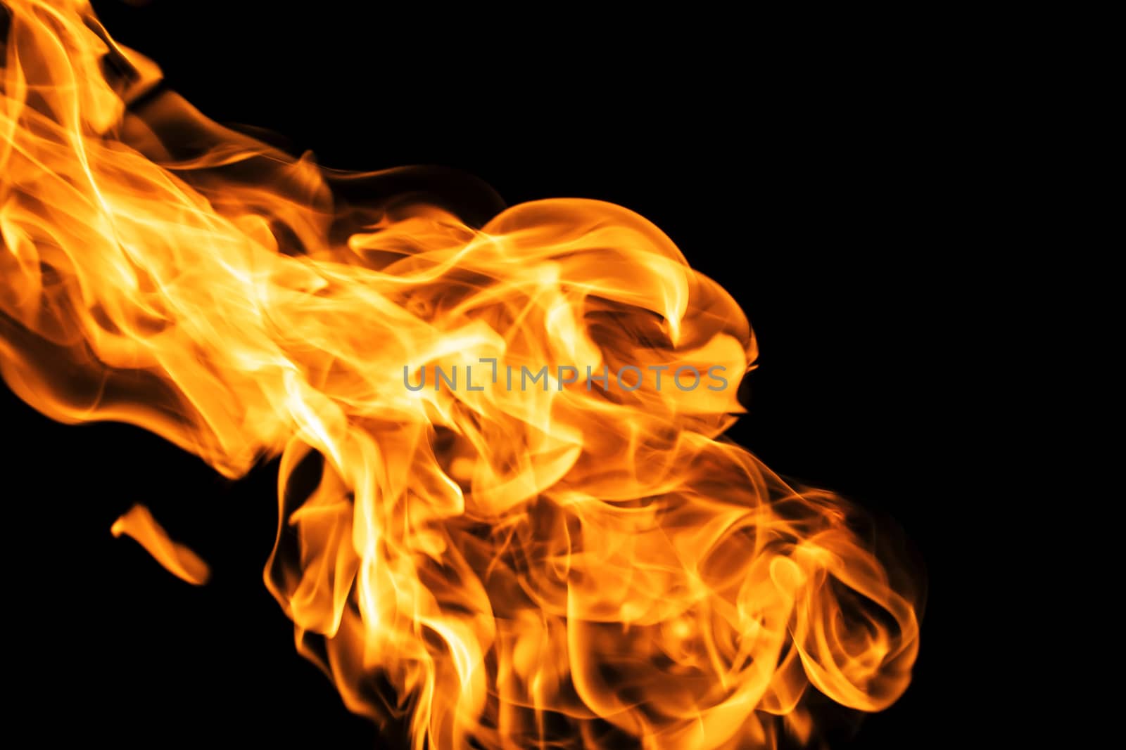 Fire flames on black background isolated. Burning gas or gasolin by YevgeniySam