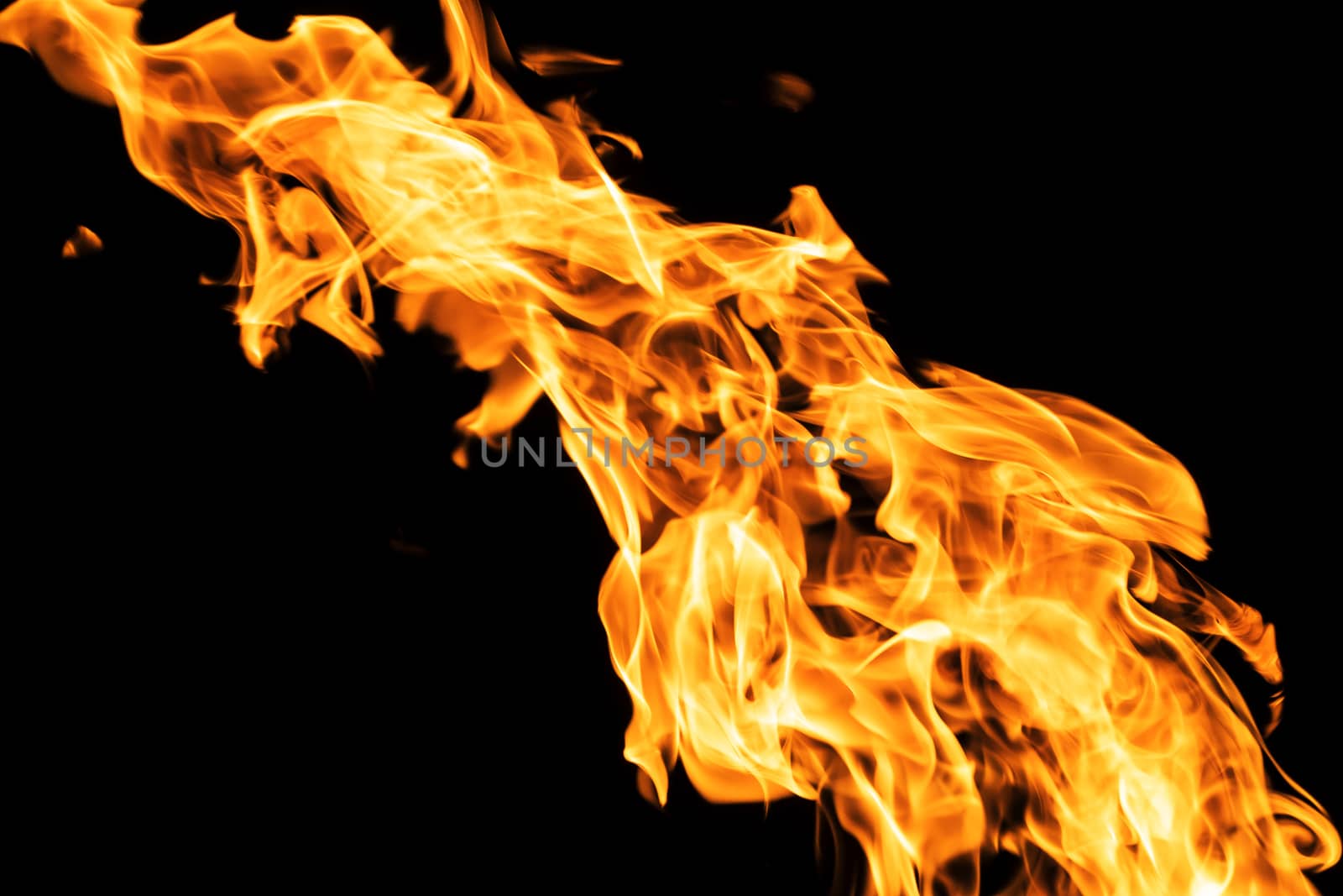 Fire flames on black background isolated. Burning gas or gasolin by YevgeniySam