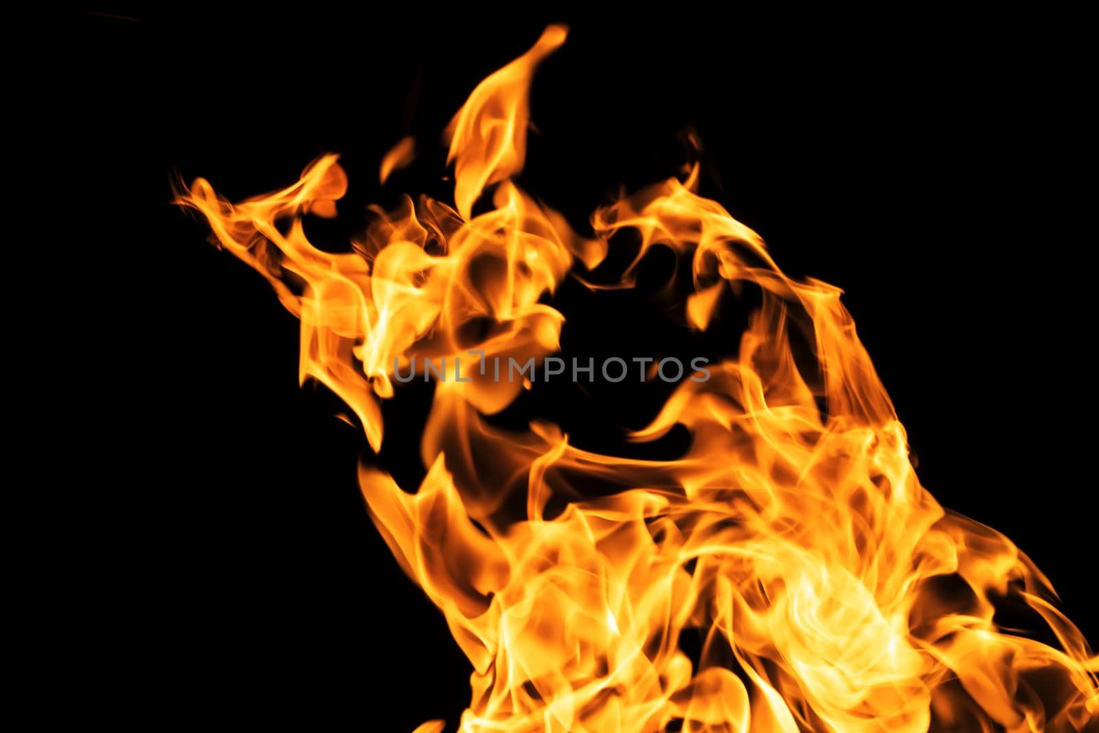 Fire flames on black background isolated. Burning gas or gasolin by YevgeniySam