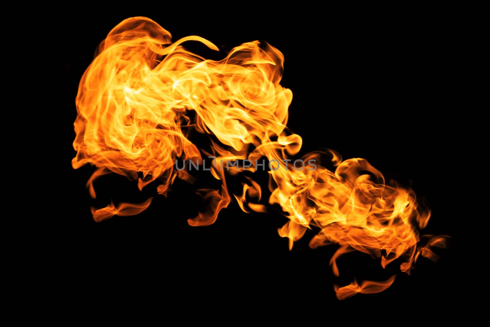 Fire flames on black background isolated. Burning gas or gasolin by YevgeniySam