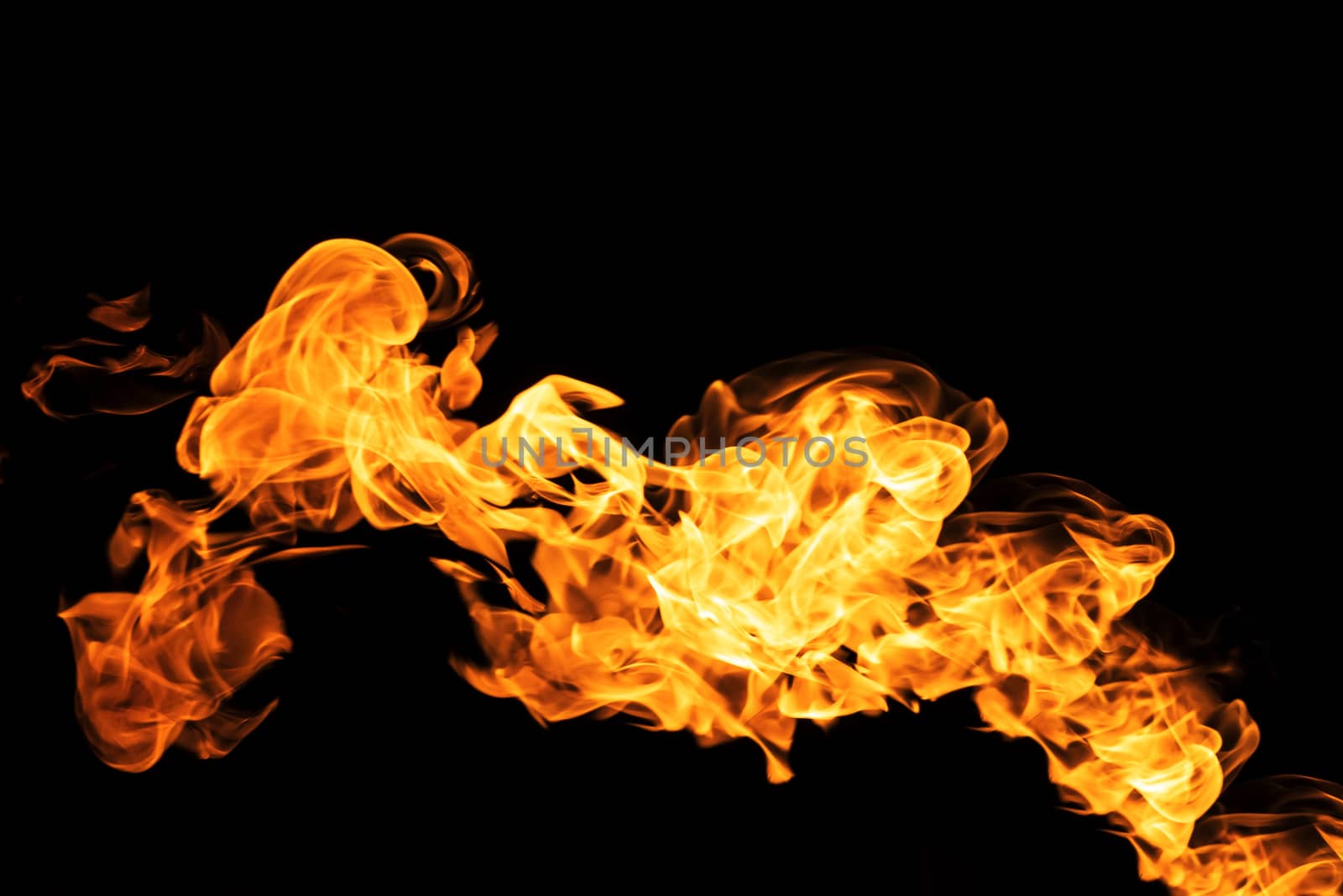 Fire flames on black background isolated. Burning gas or gasolin by YevgeniySam