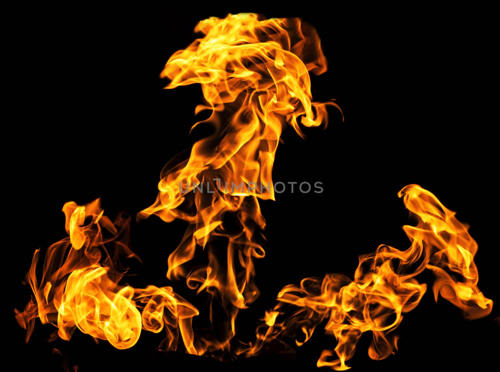 Fire flames on black background isolated. Burning gas or gasolin by YevgeniySam